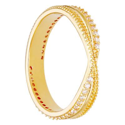 Bague Entrelacée Perlée en Plaqué Or Jaune 750 & Oxydes de Zirconium - Emanessence