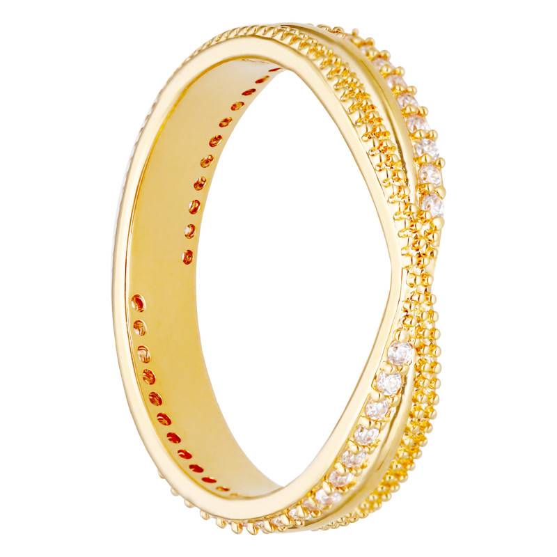 750 Yellow Gold-Plated Beaded Interlaced Ring & Zirconium Oxides - Emanessence