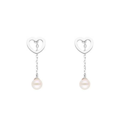 Boucles d'Oreilles Pendantes Coeur et Perles en Argent 925 - Emanessence