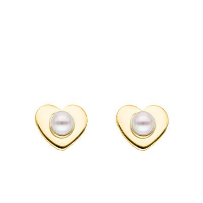 Pearl & Gold-Plated 925 Silver Heart Stud Earrings - Emanessence