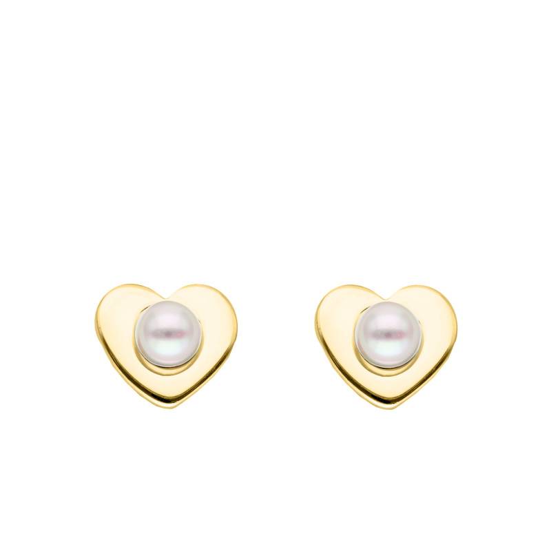 Pearl & Gold-Plated 925 Silver Heart Stud Earrings - Emanessence