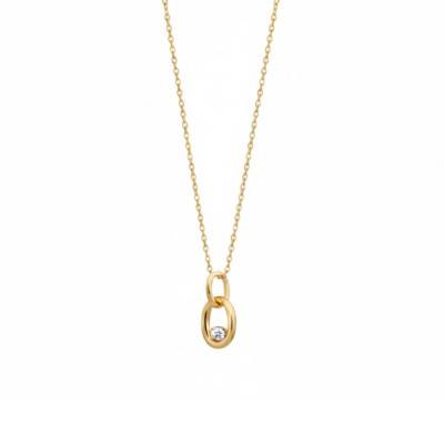 Collier Pendentif Double Maillon en Plaqué Or & Oxyde de Zirconium, Longueur 45 cm - Emanessence