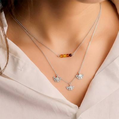 Collier Double Ambre Mix et en Argent 925 - Naïades