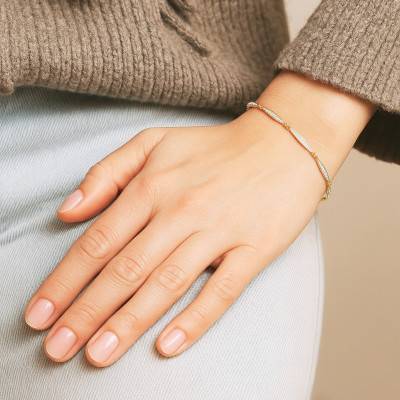 Bracelet en Argent 925 Plaqué Or Jaune & 9 Diamants de Synthèse 0,04 ct, Longueur 19 cm - Emanessence