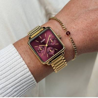 Coffret Montre La Tétragone Multifonction & Bracelet à Perles, Couleur Or CG13801 - Cluse