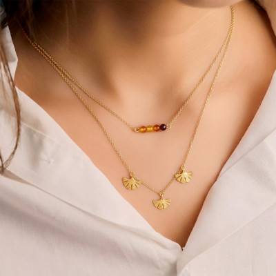 Collier Double Rang Ambre en Argent 925 Doré, Longueur 47 cm - Naïades