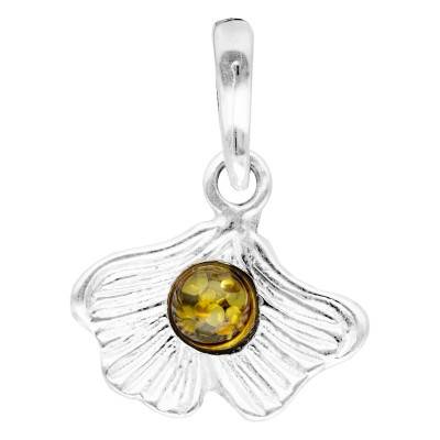 Pendentif Ginkgo Ambre Vert en Argent 925 - Naïades