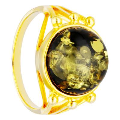 Bague Ambre Vert en Argent 925 Doré, Taille 56 - Naïades
