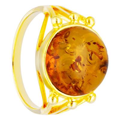 Bague Pierre d'Ambre Cognac en Argent 925 Doré, Taille 56 - Naïades