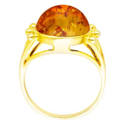Gold-Plated 925 Silver Cognac Amber Ring, Size 56 - Naïades