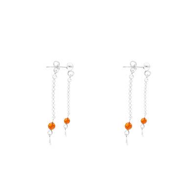 Boucles d'Oreilles Double Ginkgo Ambre en Argent 925 - Naïades