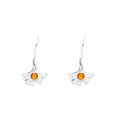 Boucles d'Oreilles Ginkgo Ambre en Argent 925 - Naïades