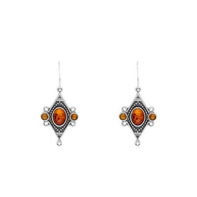Boucles d'Oreilles Pendantes Losanges Ambre en Argent 925 - Naïades