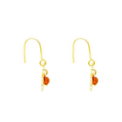 Boucles d'Oreilles Pendantes Feuilles Ginkgo Ambre en Argent 925 Doré - Naïades
