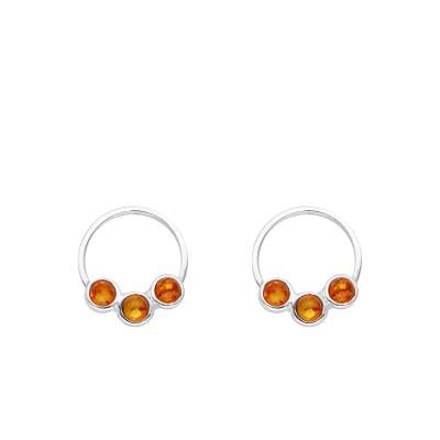 Boucles d'Oreilles Rond Ambre en Argent 925 - Naïades