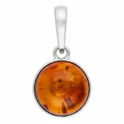 Pendentif Boule Ambre Cognac en Argent 925 Rhodié - Naïades