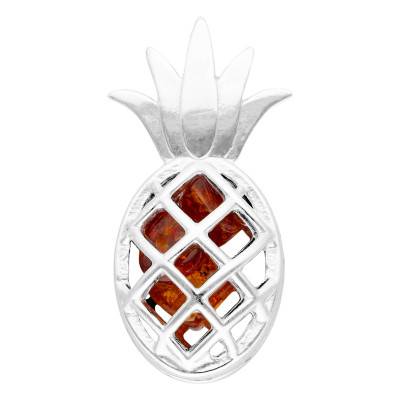 Pendentif Ananas Ambre en Argent 925 Rhodié - Naïades