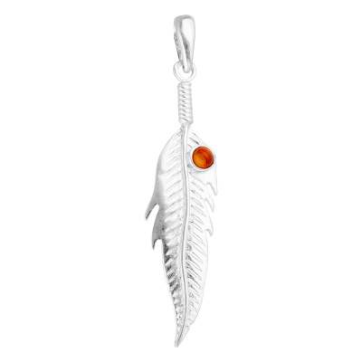 Pendentif Plume Pierre d'Ambre en Argent 925 - Naïades