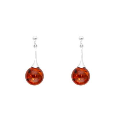 Boucles d'Oreilles Boule Ambre en Argent 925 - Naïades