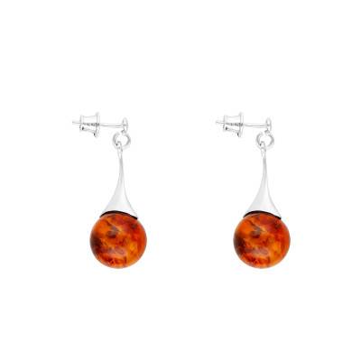 Boucles d'Oreilles Boule Ambre en Argent 925 - Naïades