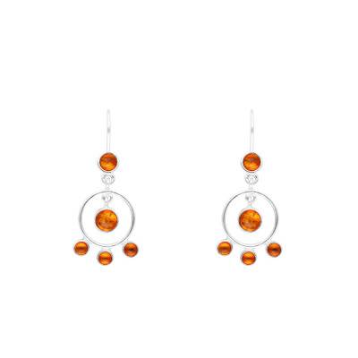 Boucles d'Oreilles Pendantes, Rond Ambre en Argent 925 - Naïades
