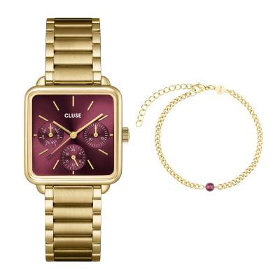 Coffret Montre La Tétragone Multifonction & Bracelet à Perles, Couleur Or CG13801 - Cluse