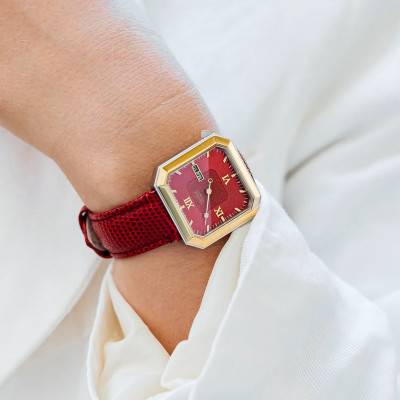 12H Marie Silver/Gold & Garnet Gold Steel Watch 34mm - Gustave & Cie