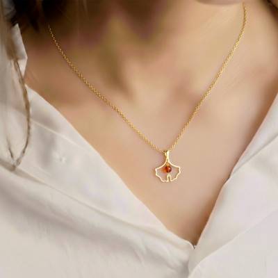 Pendentif Feuille Ginkgo en Ambre, Argent 925 Doré - Naïades