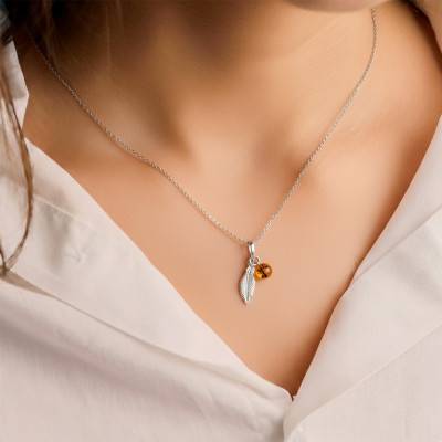 Pendentif Plume Ambre en Argent 925 - Naïades