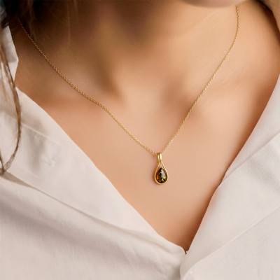 Pendentif Goutte d'Ambre Vert en Argent 925 Doré - Naïades