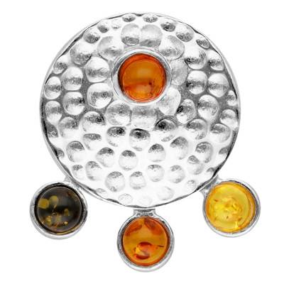 Médaille Martelée Ambre Mix en Argent 925 Rhodié - Naïades