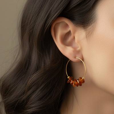 Créoles Ambre & Argent 925, Diamètre 28 mm - Naïades