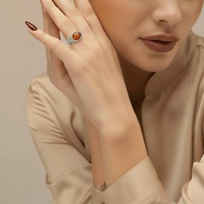 Bague Pierre d'Ambre en Argent 925, Taille 56 - Naïades