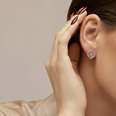 Boucles d'Oreilles Cercle Ambre en Argent 925 Rhodié - Naïades