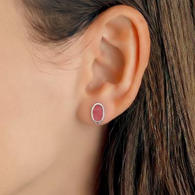 Boucles d'Oreilles Rhodonite en Argent 925 Rhodié - Emanessence