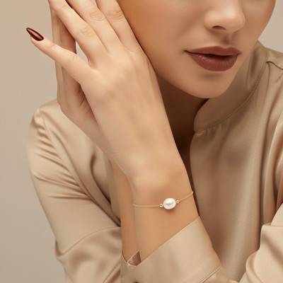 Bracelet en Plaqué Or Jaune 750 & Perle de Culture, Longueur de 16 cm à 18 cm - Emanessence