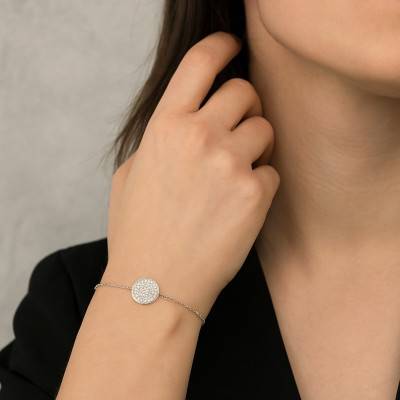 925/1000 Silver & Zirconium Oxide Round Bracelet, Length 18 cm - Emanessence