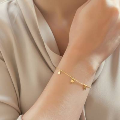 Bracelet Pampilles Étoiles en Argent 925 & Plaqué Or, Longueur de 17 à 20 cm - Emanessence