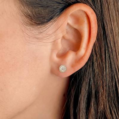 Boucles d'Oreilles Puces Perlées en Argent 925 & Zircons - Emanessence