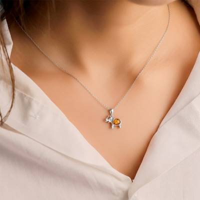 Pendentif Élephant Ambre en Argent 925 - Naïades