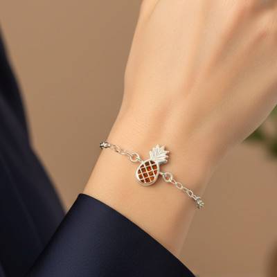 Bracelet Ananas & Ambre en Argent 925, Longueur 18 cm - Naïades