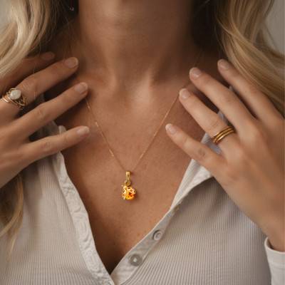 Pendentif Coccinelle Ambre en Argent 925 Doré - Naïades