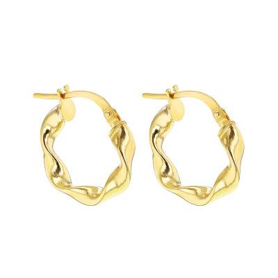 375 Yellow Gold Twisted Hoop Earrings, 17 mm Diameter - Emanessence