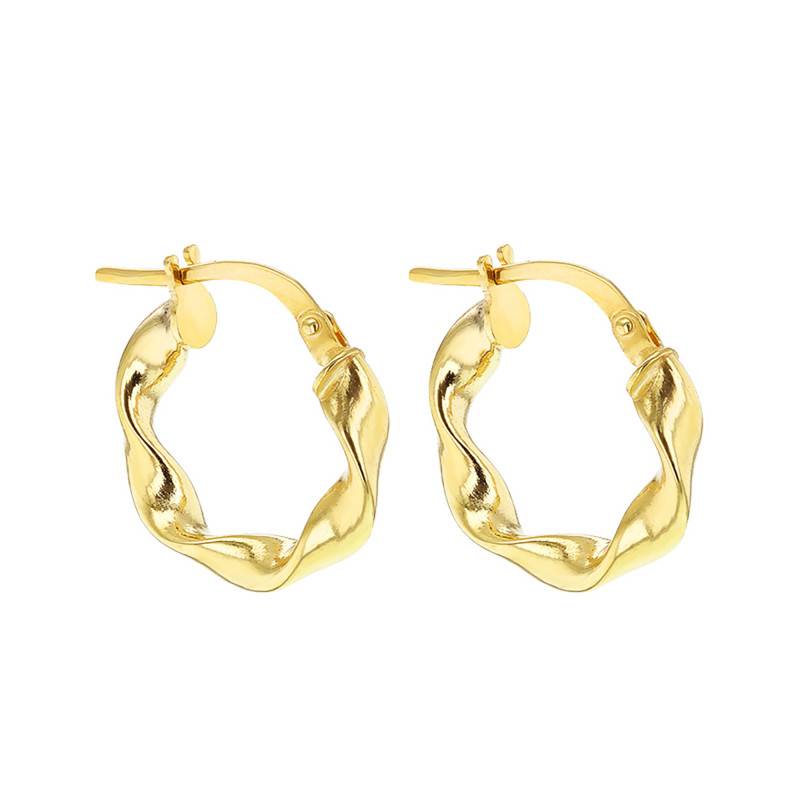 375 Yellow Gold Twisted Hoop Earrings, 17 mm Diameter - Emanessence