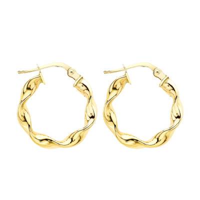 375 Yellow Gold Twisted Hoop Earrings, 17 mm Diameter - Emanessence