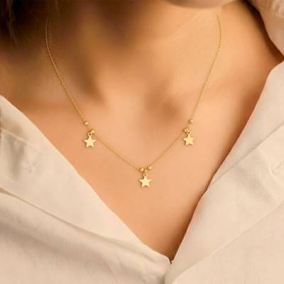 Collier Pampilles Étoiles en Argent 925 & Plaqué Or, Longueur 40 à 43 cm - Emanessence