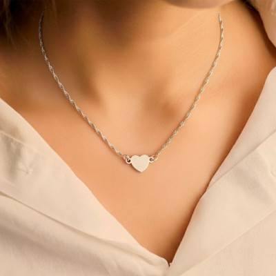 Collier Coeur Chaîne Corde en Argent 925, Longueur 40 cm - Emanessence