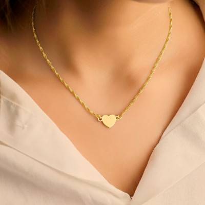 Collier Coeur Chaîne Corde en Argent 925 Plaqué Or Jaune, Longueur 40 cm - Emanessence