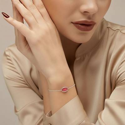 Bracelet Rhodonite en Argent 925 Rhodié, Longueur 16 à 18 cm - Emanessence