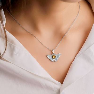 Pendentif Feuille Ginkgo Ambre Vert Argent 925 - Naïades